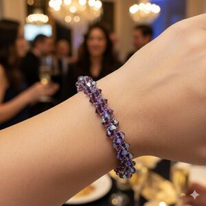 NWT Handmade Spiral Bracelet With Swarovski Crystals Magnetic Clasp (Amethyst)